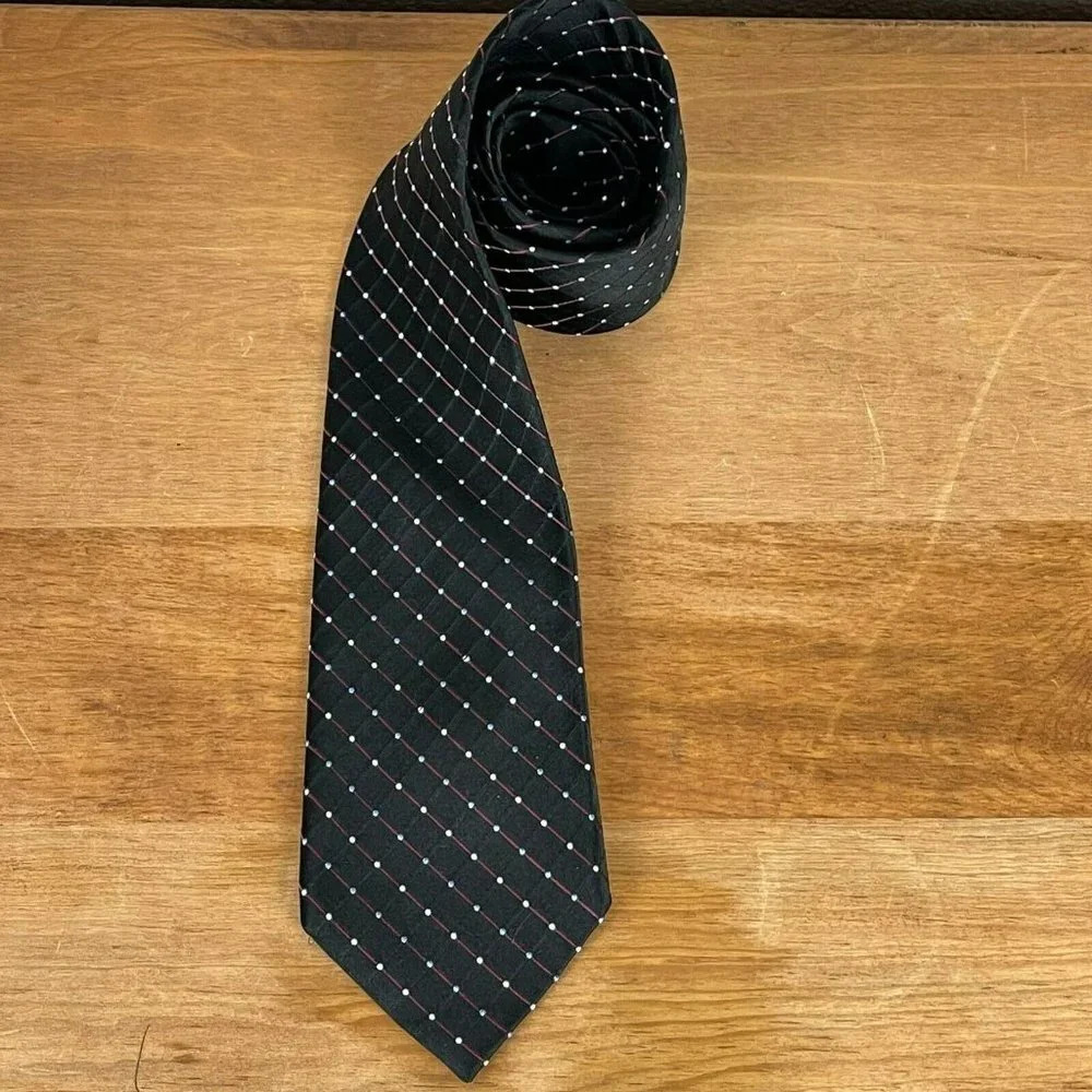 Geoffrey Beene Necktie Men's Classic Traditional Diamond Dotted Silk Black - Picture 1 of 6